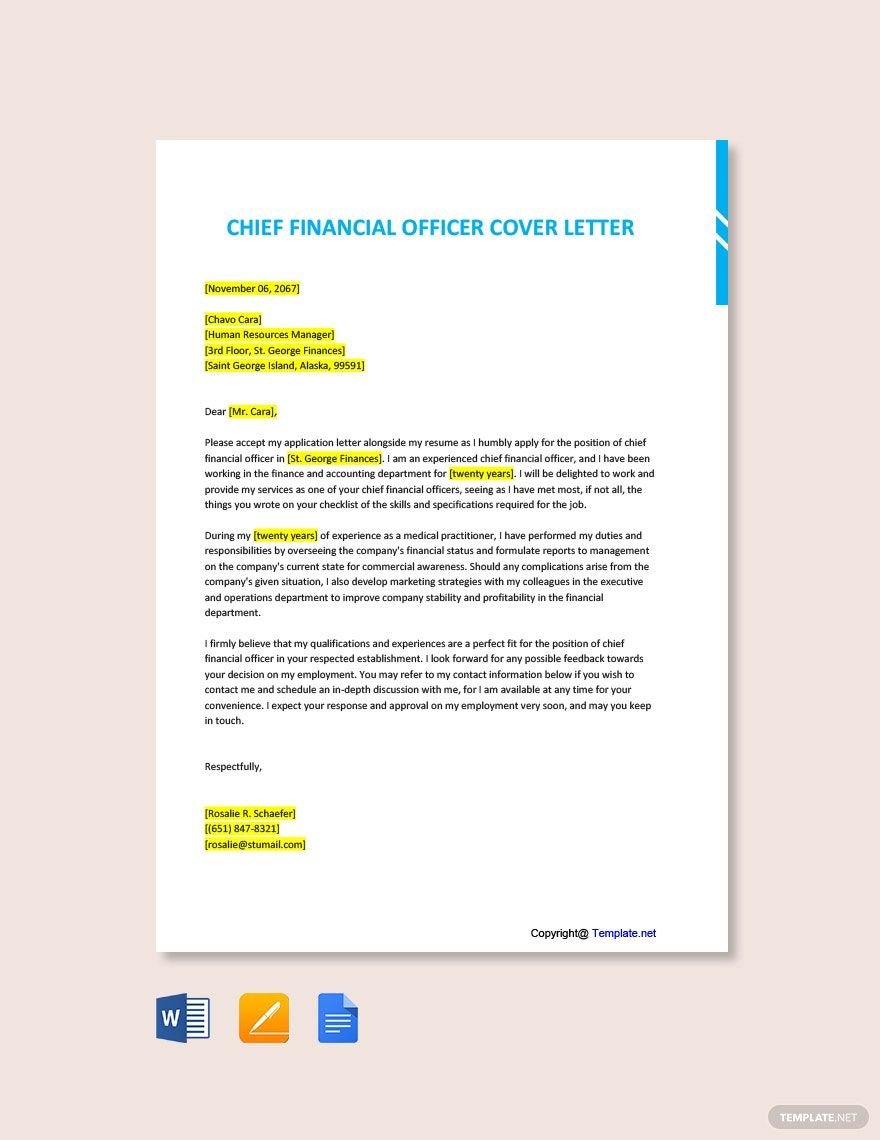 Chief Financial Officer Cover Letter Template