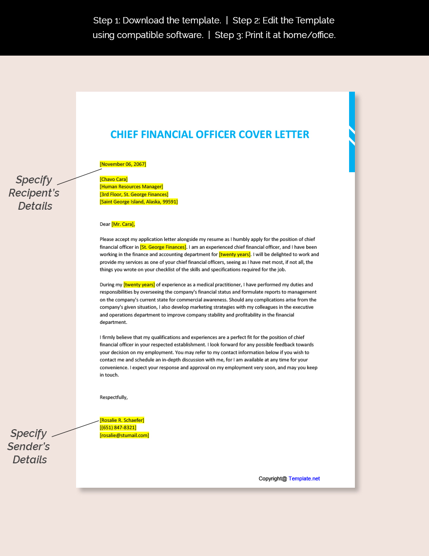 Chief Financial Officer Cover Letter