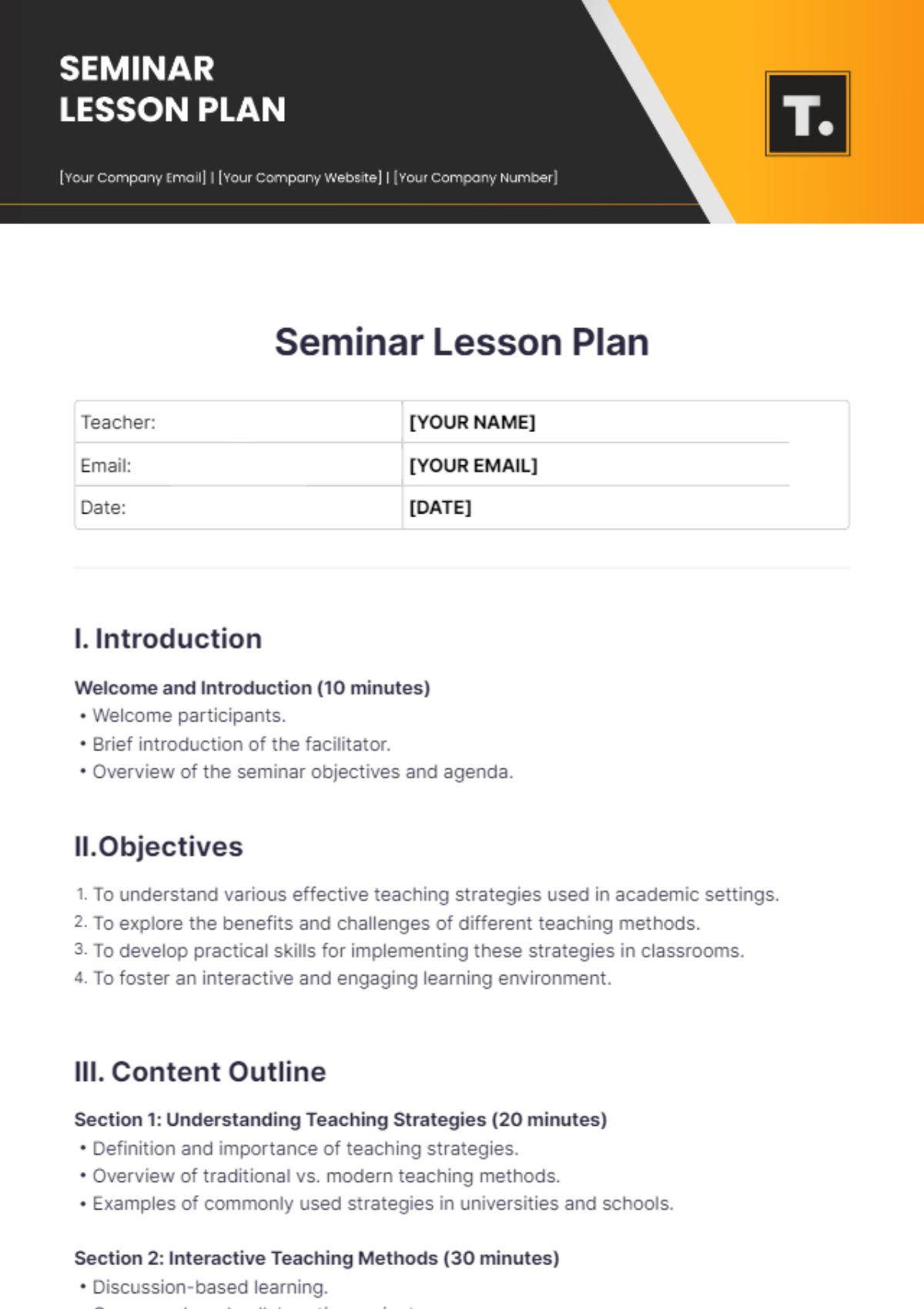 Free Seminar Lesson Plan Template