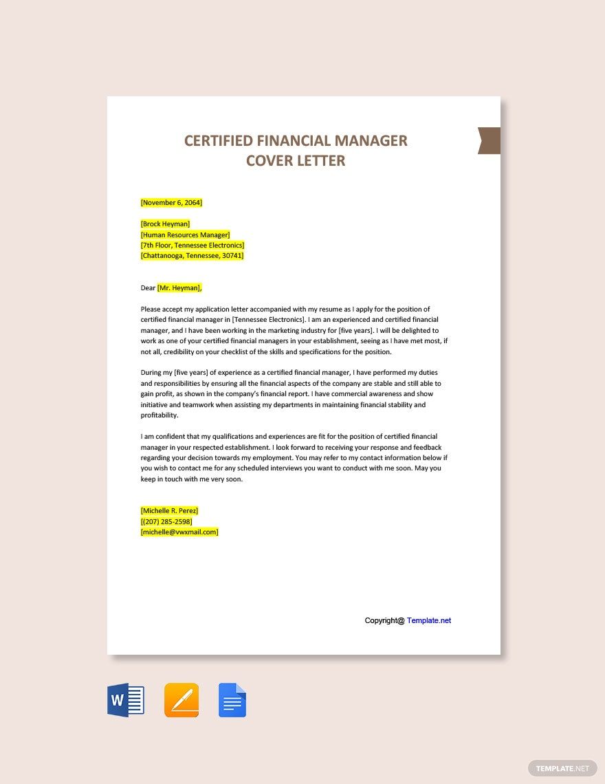 Certified Financial Manager Cover Letter