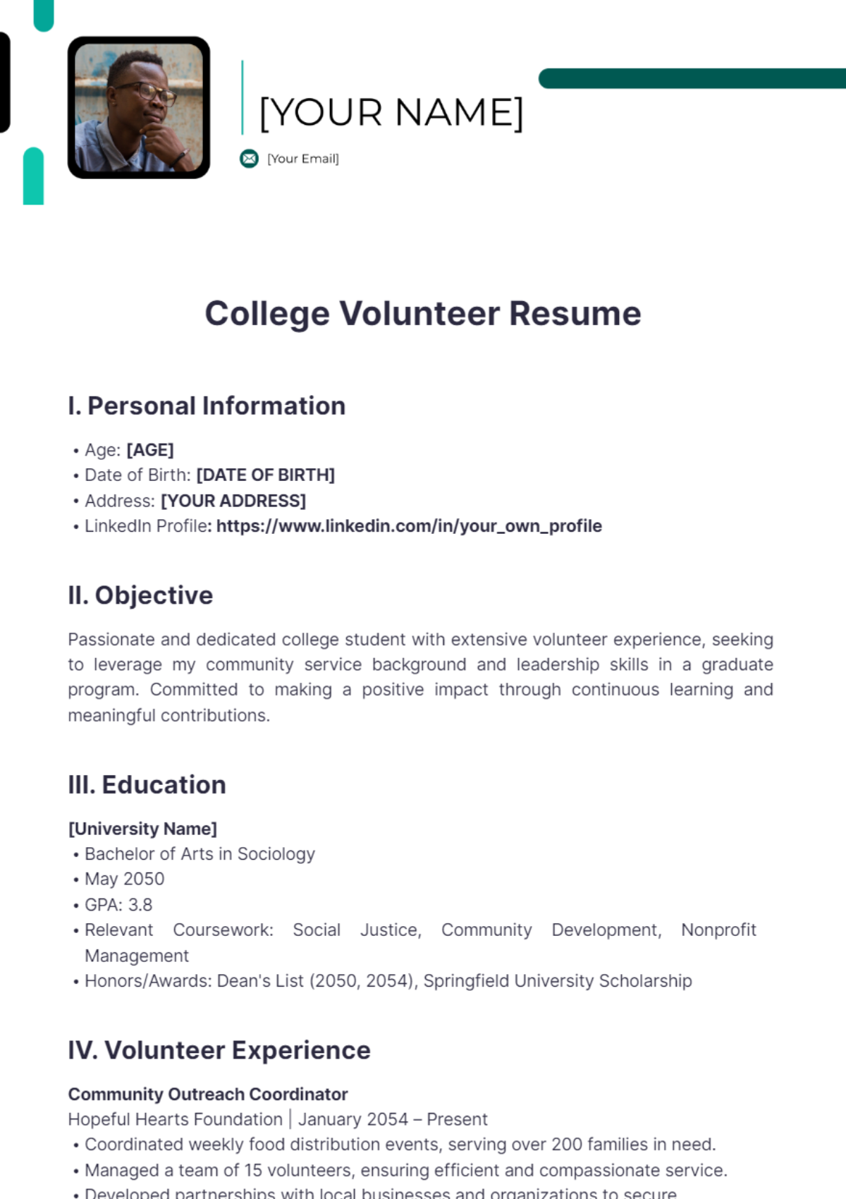 College Volunteer Resume - Edit Online & Download