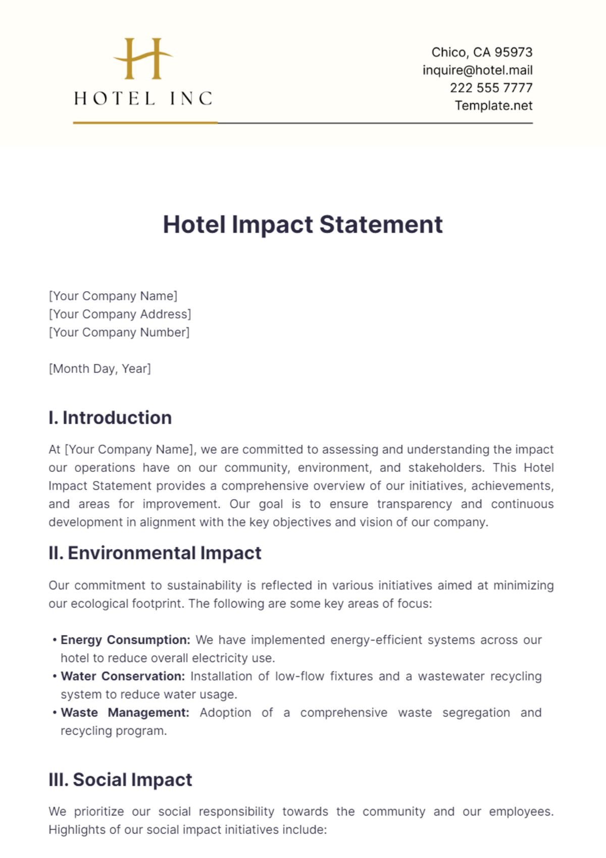 Hotel Impact Statement Template - Edit Online & Download