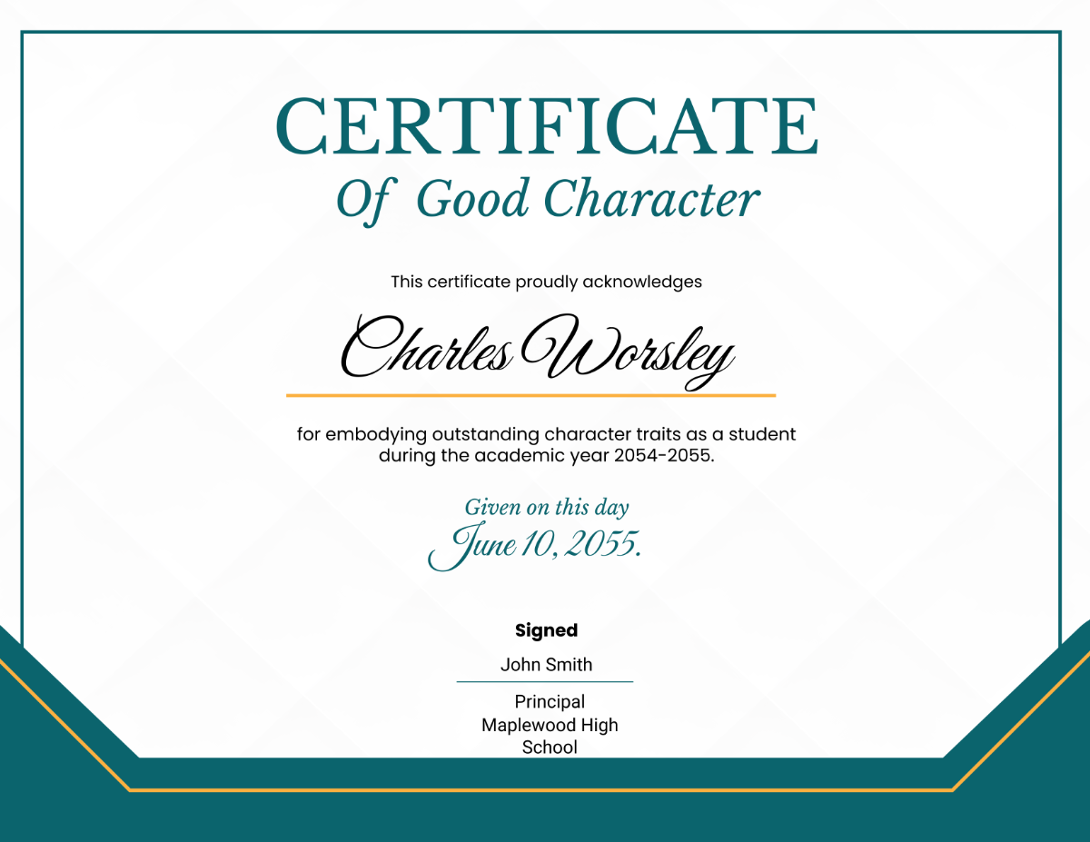 School Character Certificate Template - Edit Online & Download