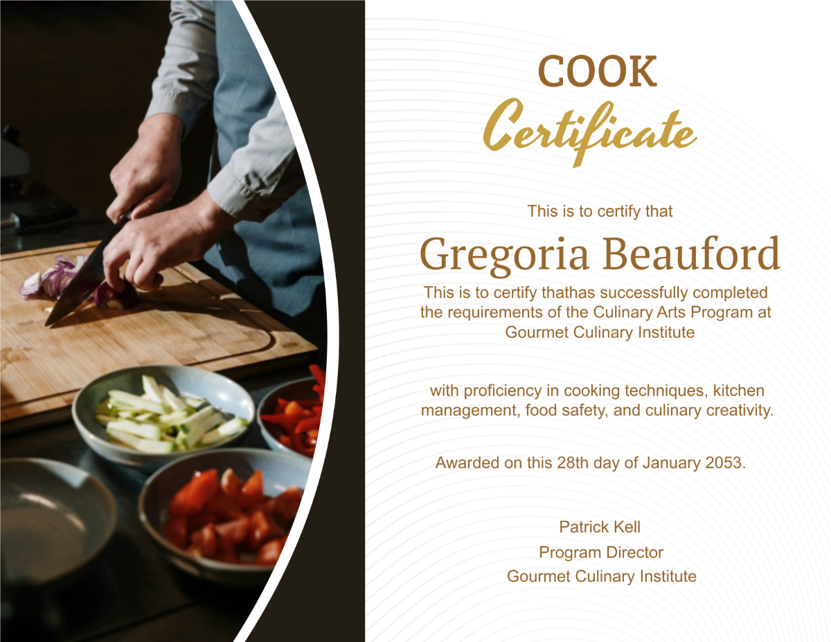 Cook Certificate Template - Edit Online & Download