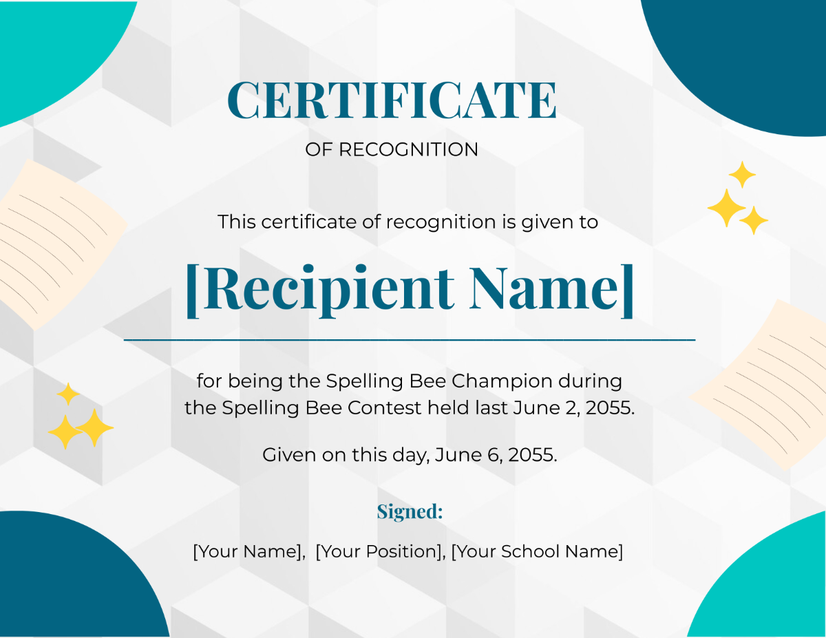 School Spelling Bee Certificate