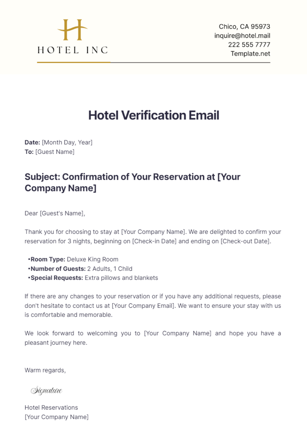 Hotel Verification Email Template - Edit Online & Download