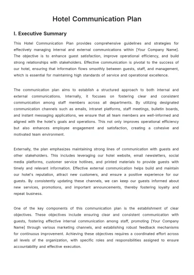 Free Hotel Communication Plan Template to Edit Online