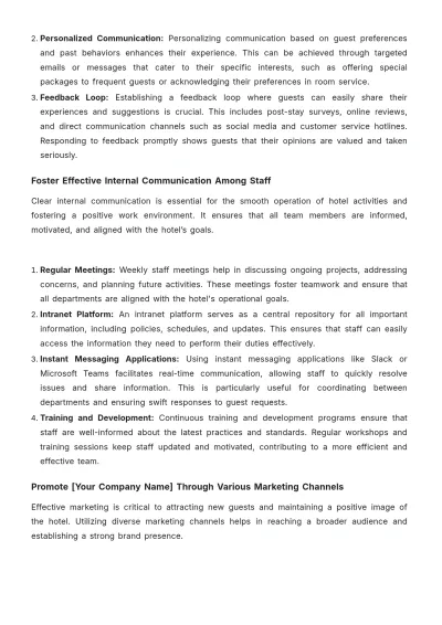 Free Hotel Communication Plan Template to Edit Online