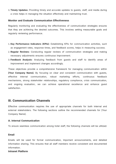 Free Hotel Communication Plan Template to Edit Online
