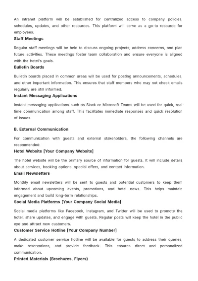 Free Hotel Communication Plan Template to Edit Online