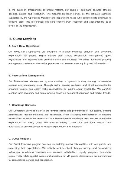 Free Hotel Operations Plan Template to Edit Online