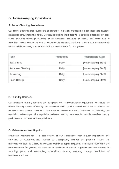 Free Hotel Operations Plan Template to Edit Online
