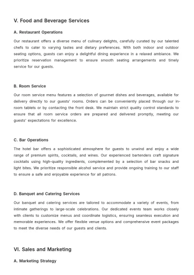 Free Hotel Operations Plan Template to Edit Online