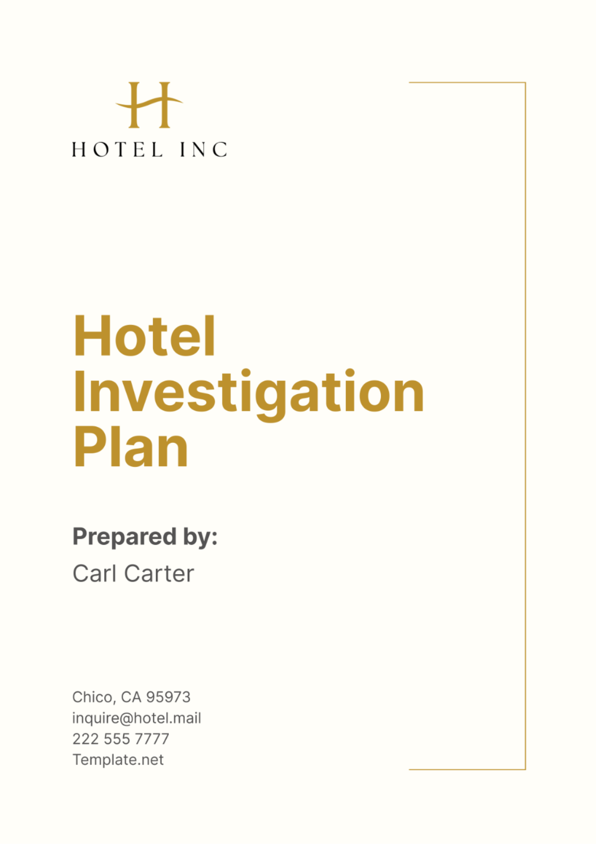 Free Hotel Investigation Plan Template