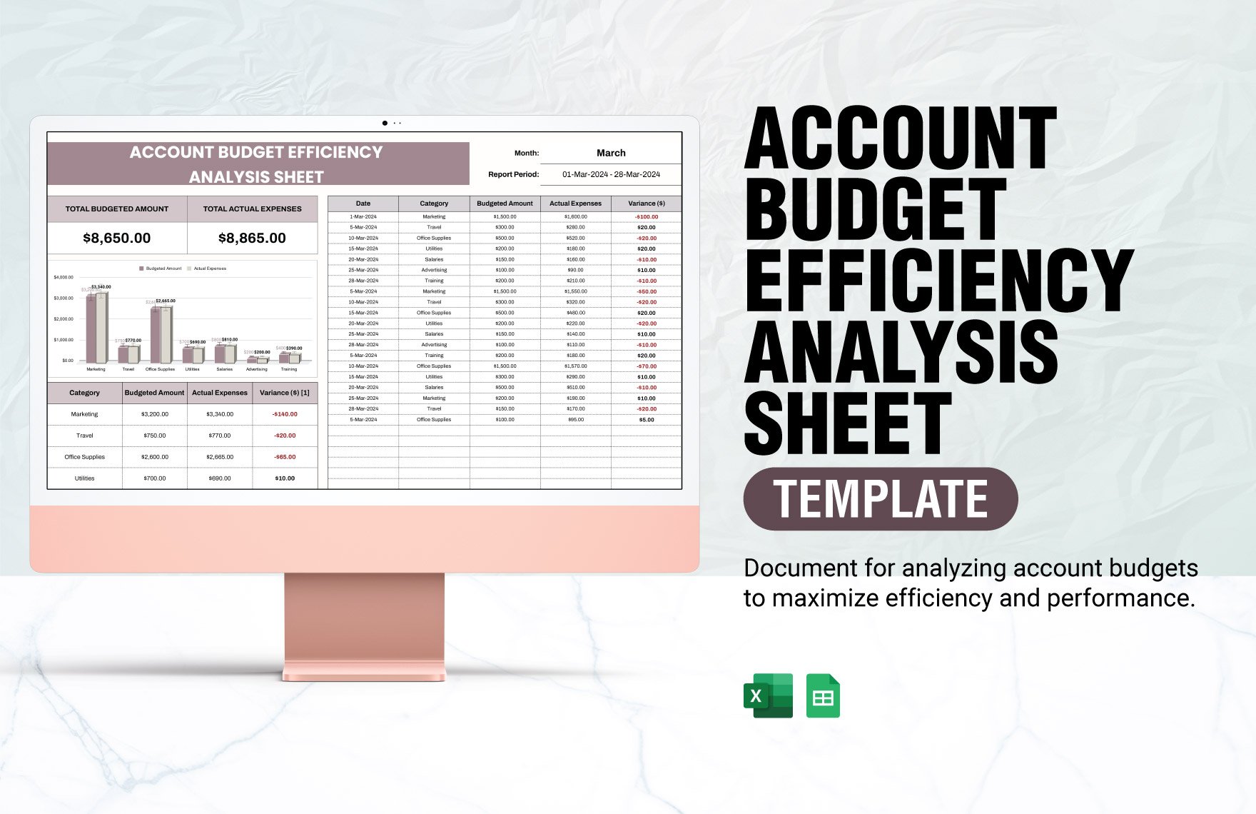 Account Budget Efficiency Analysis Sheet Template in Excel, Google Sheets