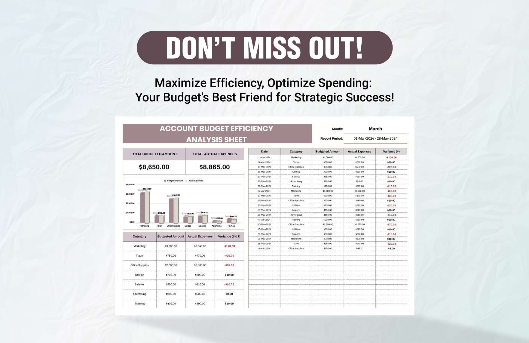 Account Budget Efficiency Analysis Sheet Template