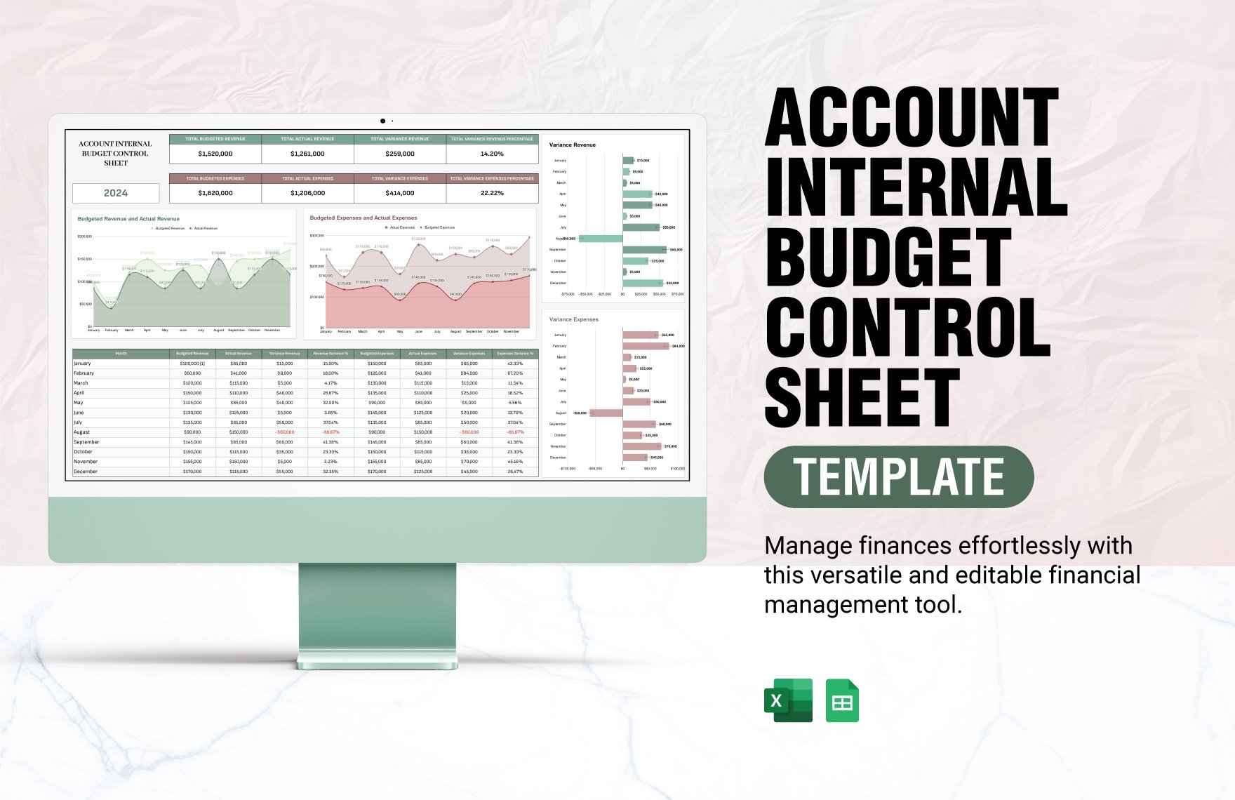 Account Internal Budget Control Sheet Template in Excel, Google Sheets