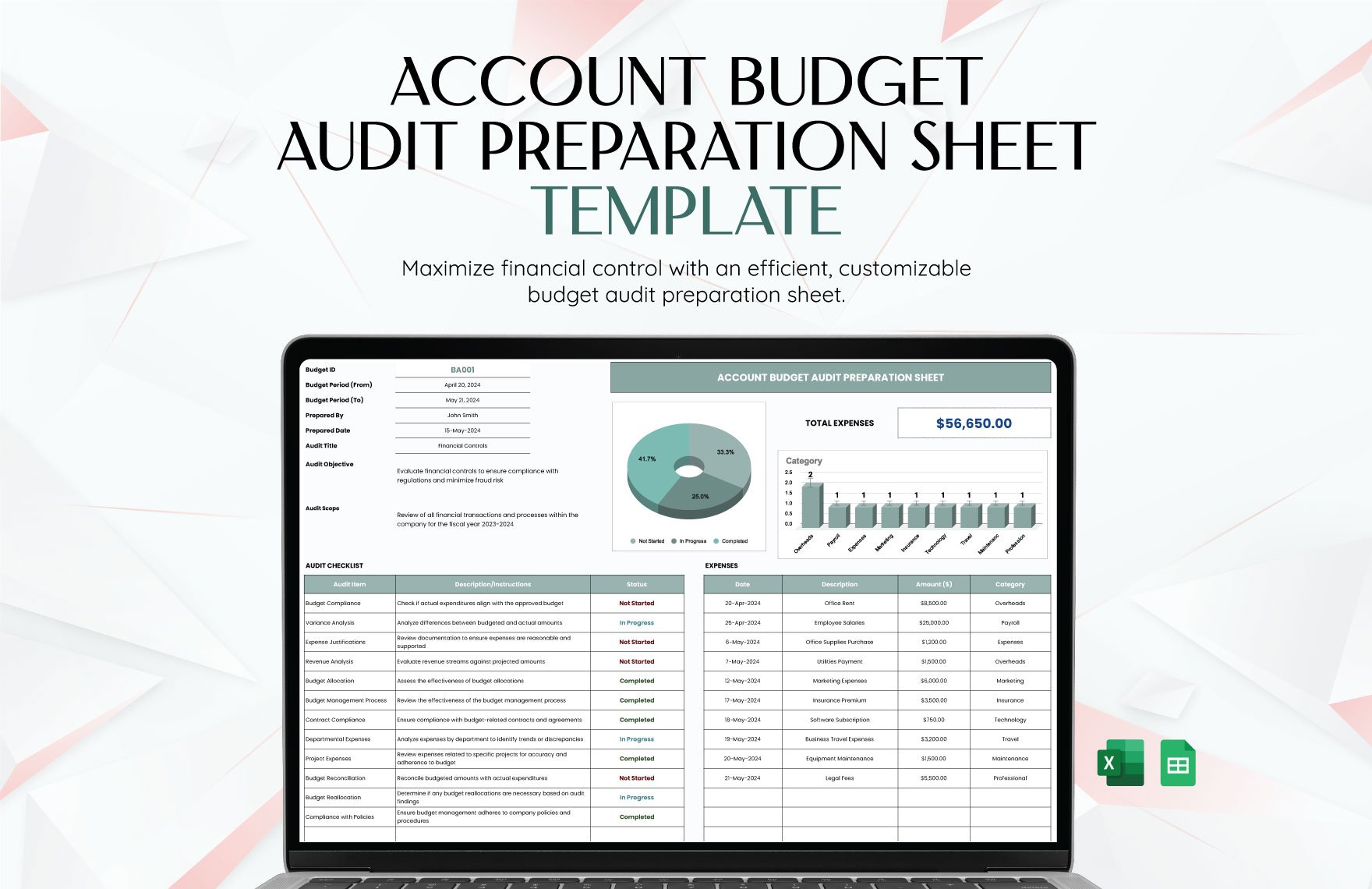 Account Budget Audit Preparation Sheet Template in Excel, Google Sheets