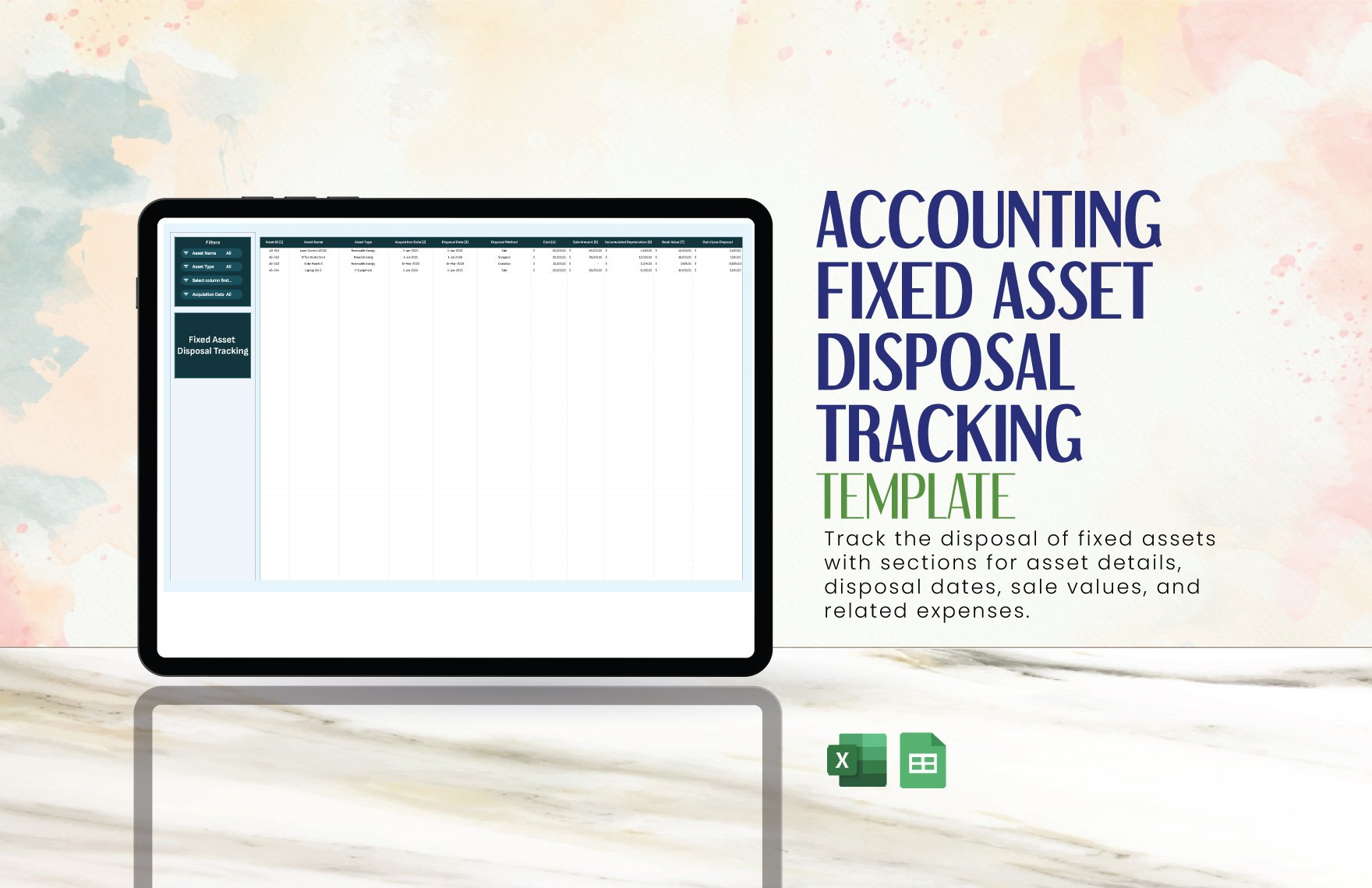 Accounting Fixed Asset Disposal Tracking Template in Excel, Google Sheets