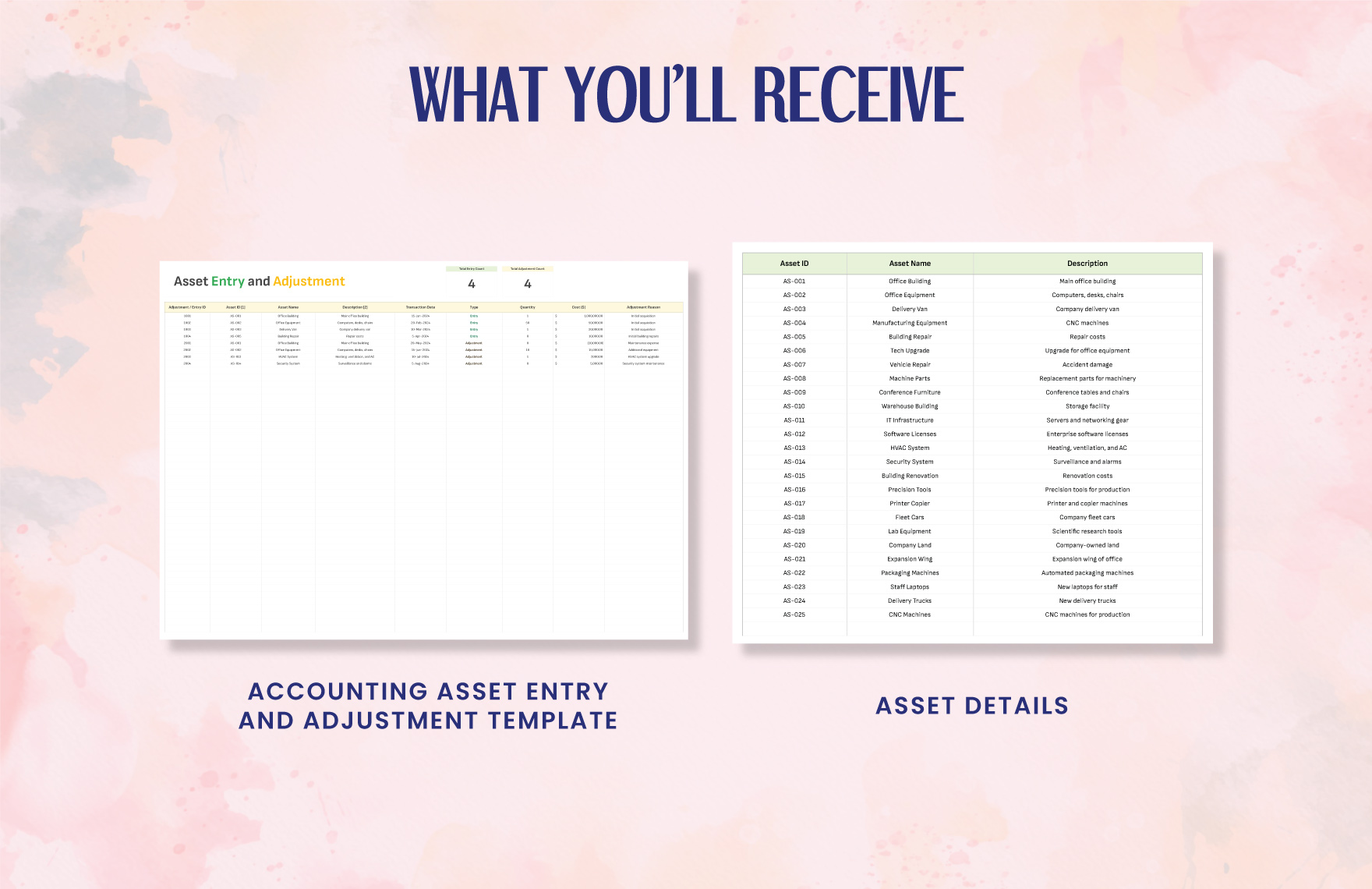 Accounting Asset Entry and Adjustment Template