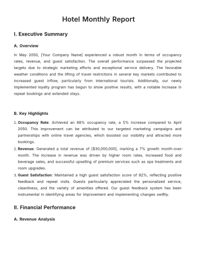 Free Hotel Monthly Report Template to Edit Online