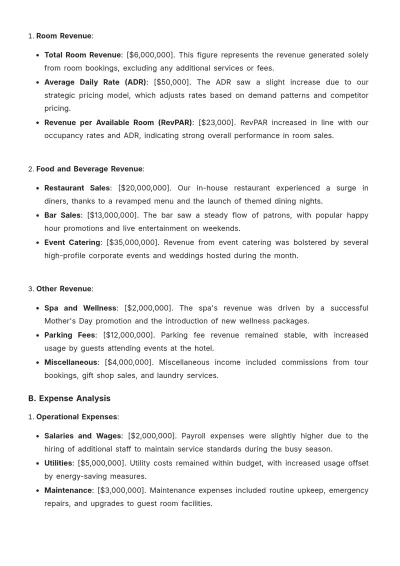 Free Hotel Monthly Report Template to Edit Online