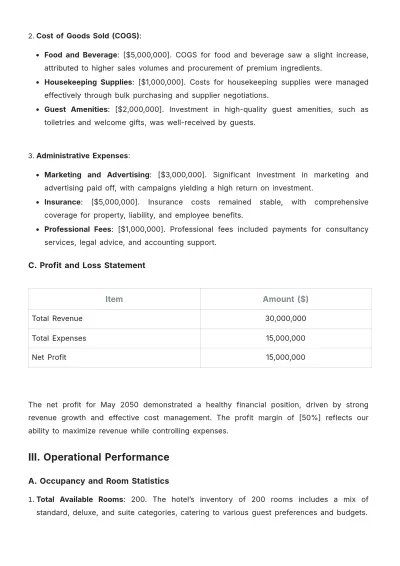 Free Hotel Monthly Report Template to Edit Online