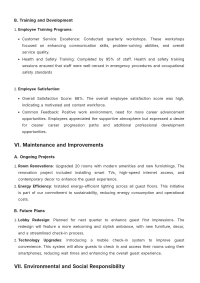 Free Hotel Monthly Report Template to Edit Online