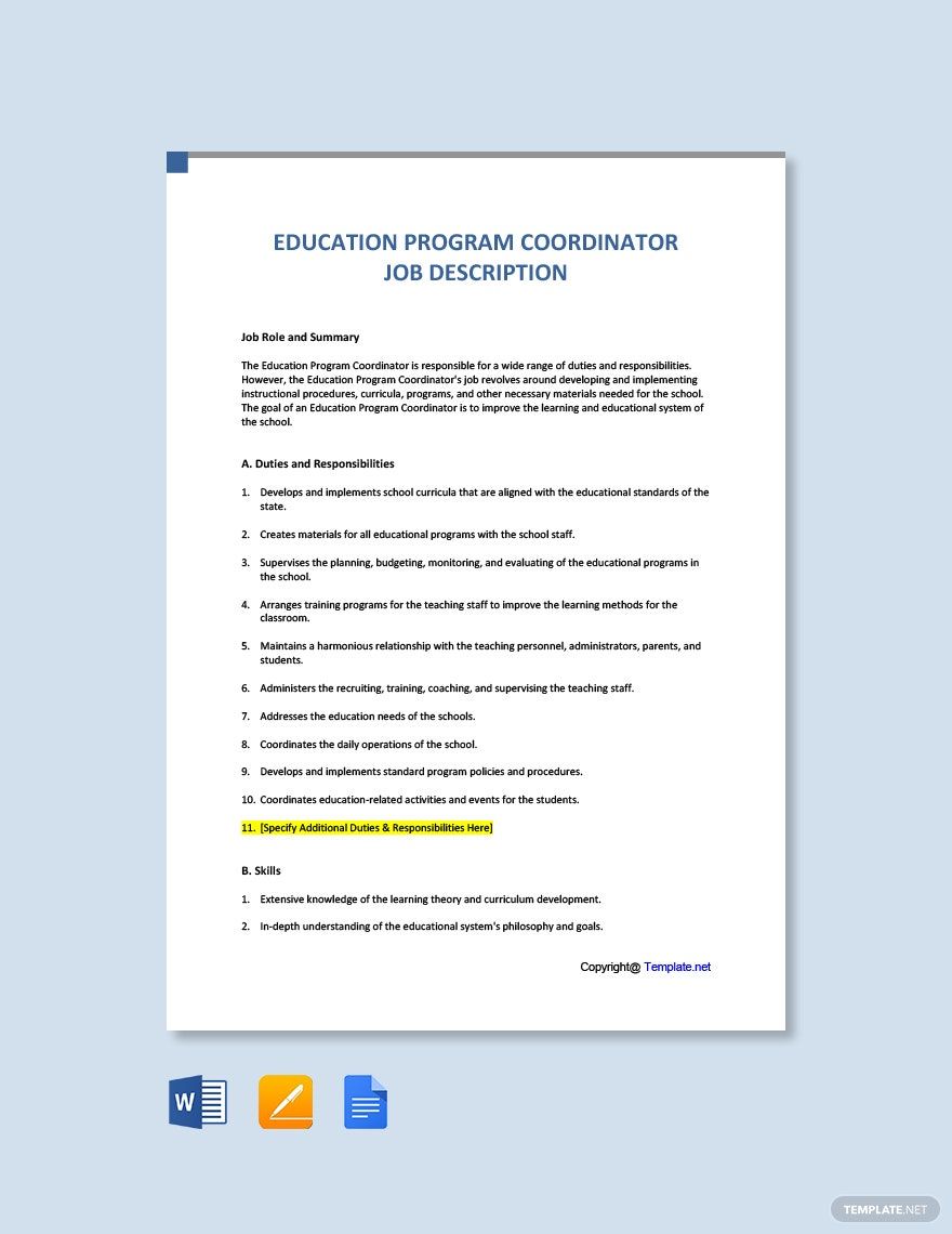 Free Education Program Coordinator Job Description Template