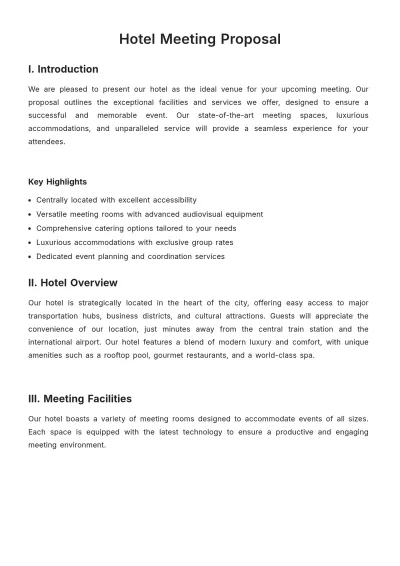 Free Hotel Meeting Proposal Template to Edit Online