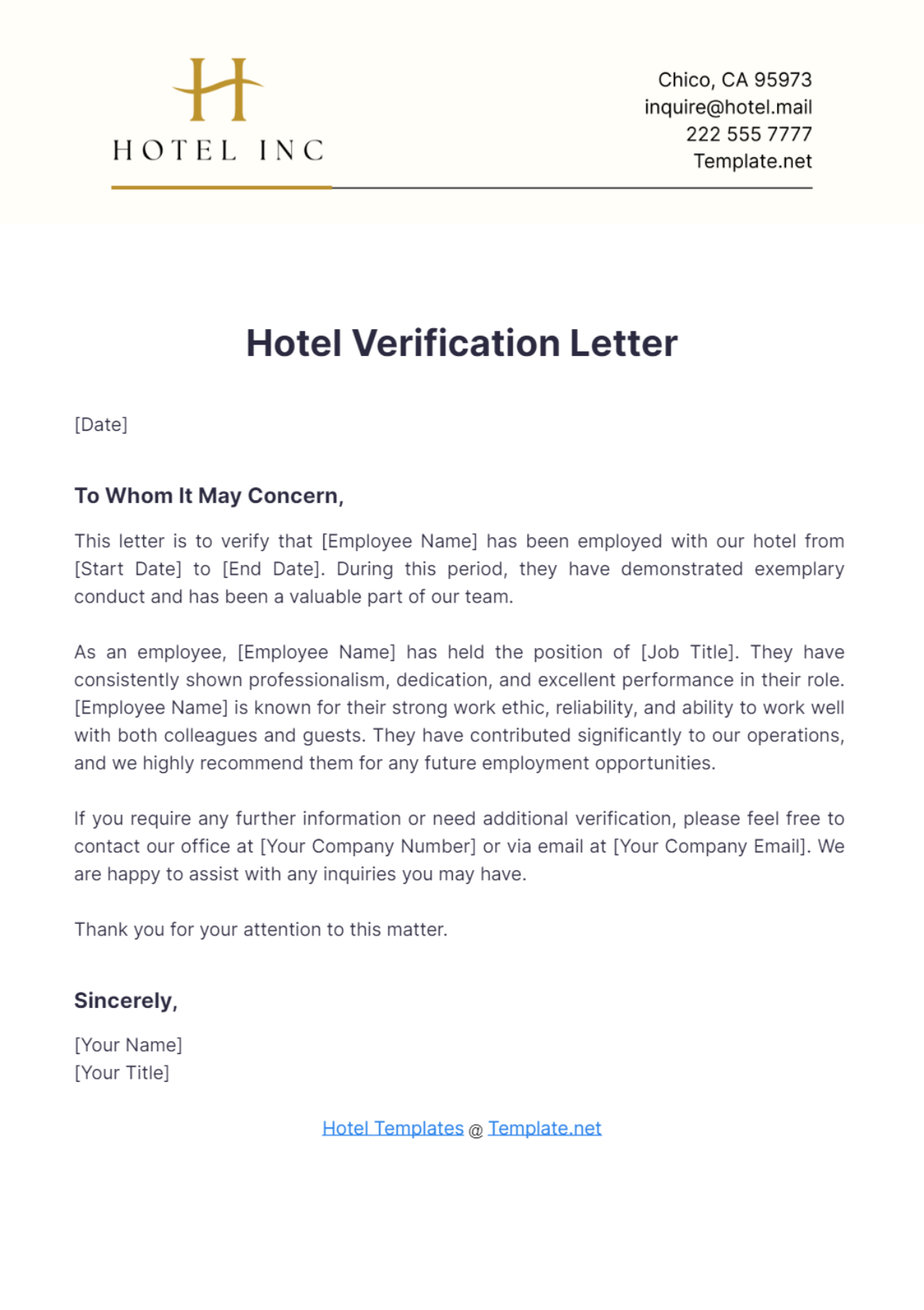 Hotel Verification Letter Template - Edit Online & Download