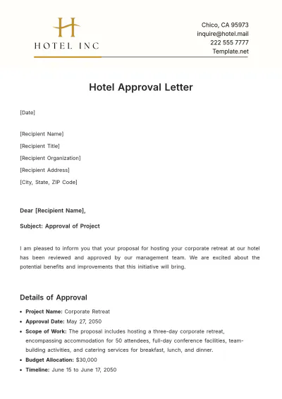 Free Hotel Approval Letter Template to Edit Online