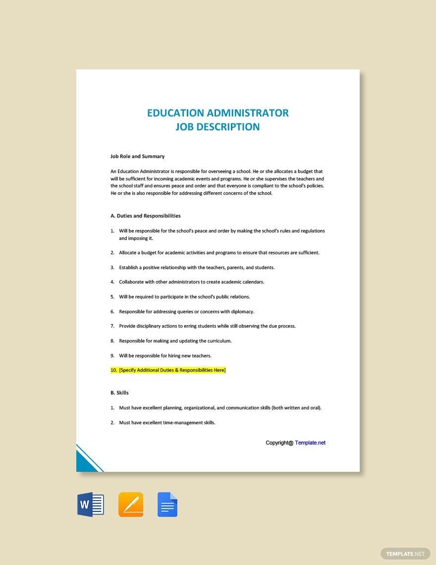 Education Administrator Job Ad and Description Template