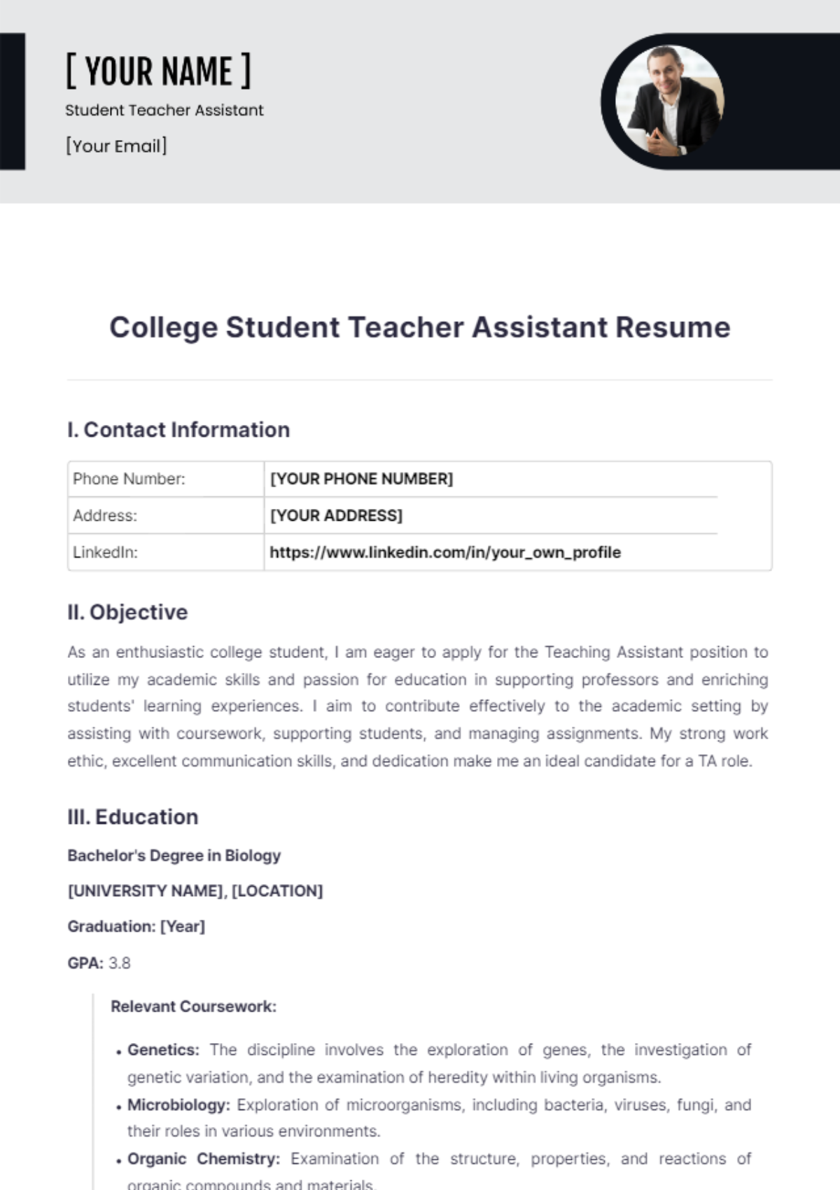 College Student Teacher Assistant Resume - Edit Online & Download