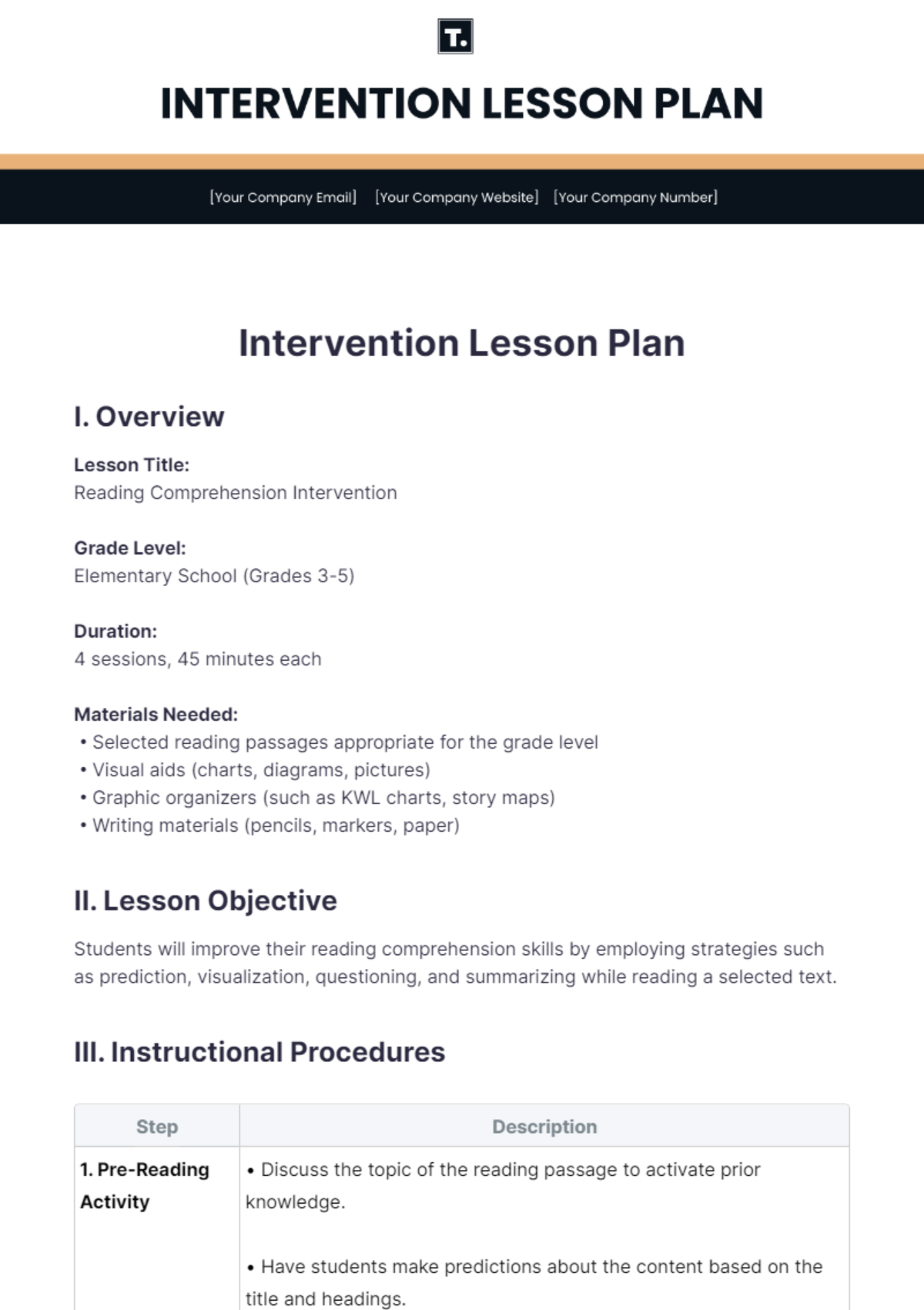 Free Intervention Lesson Plan Template