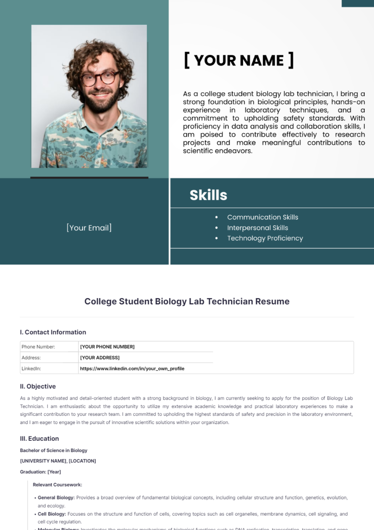 College Student Biology Lab Technician Resume - Edit Online & Download