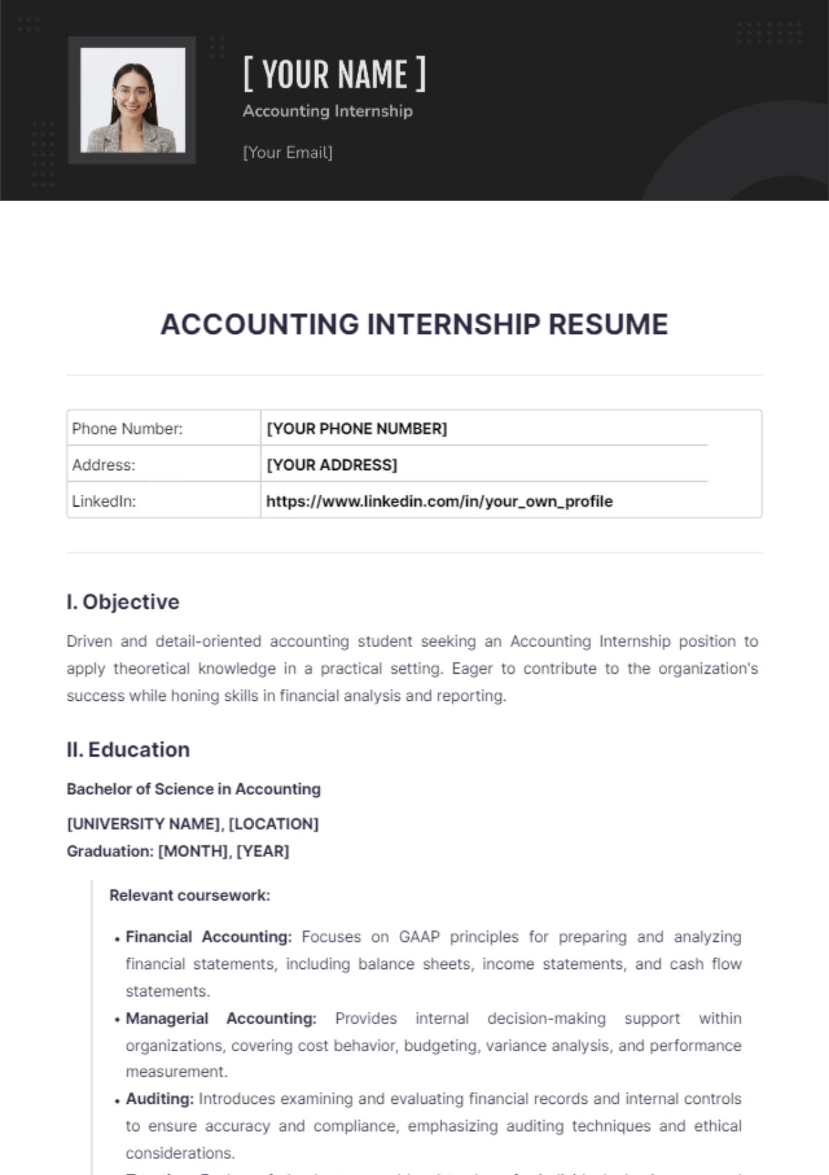 Accounting Internship Resume - Edit Online & Download