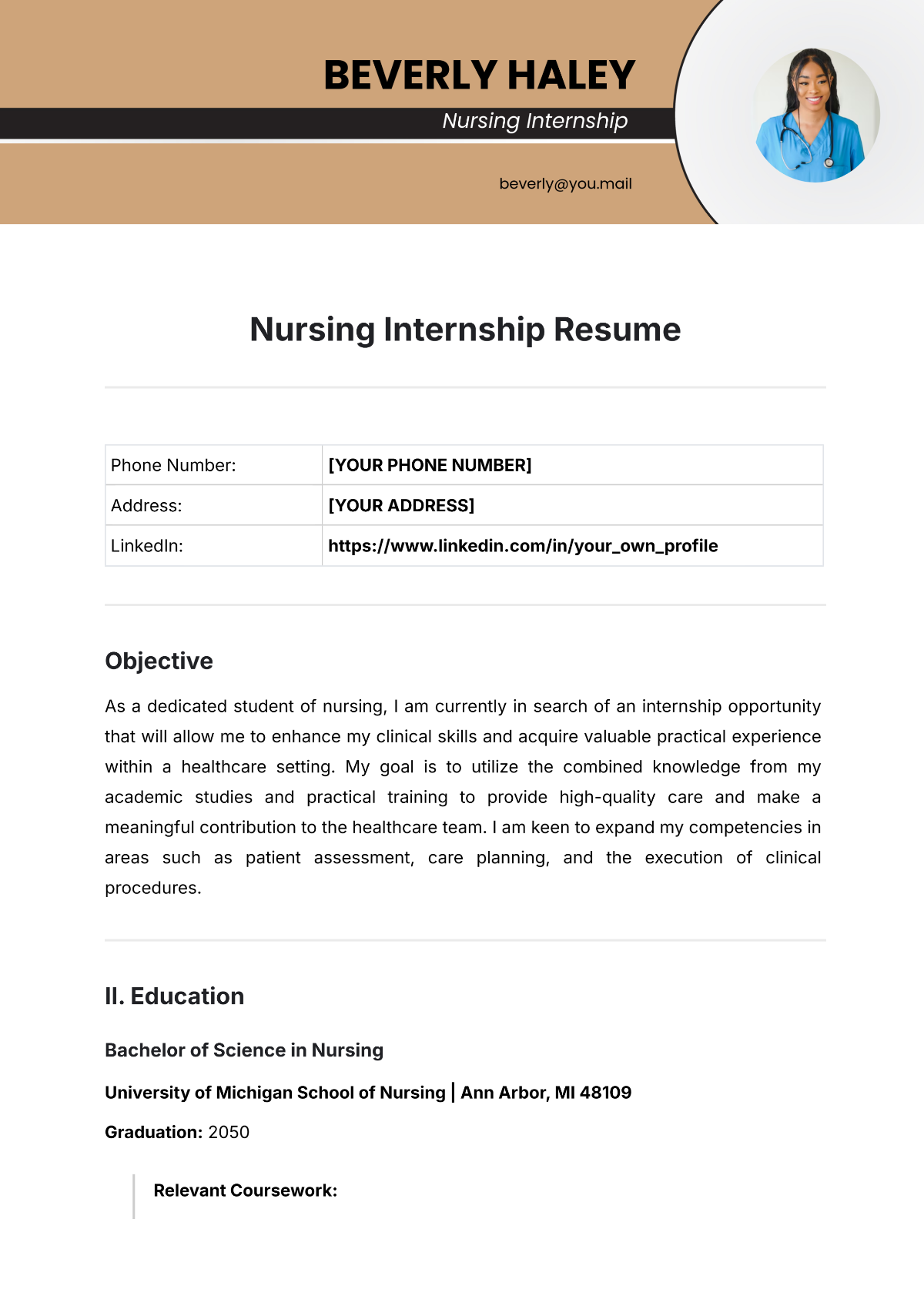 Nursing Internship Resume Template - Edit Online & Download