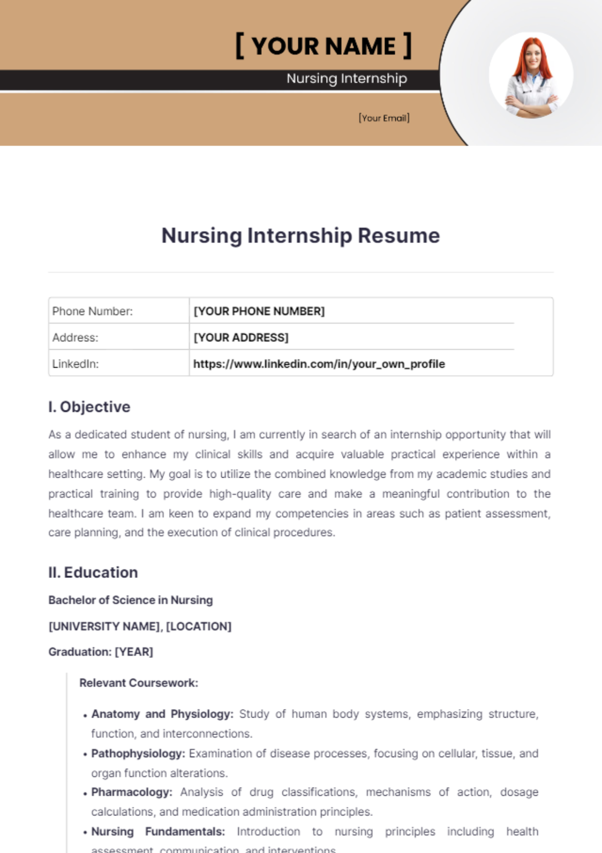 Nursing Internship Resume - Edit Online & Download