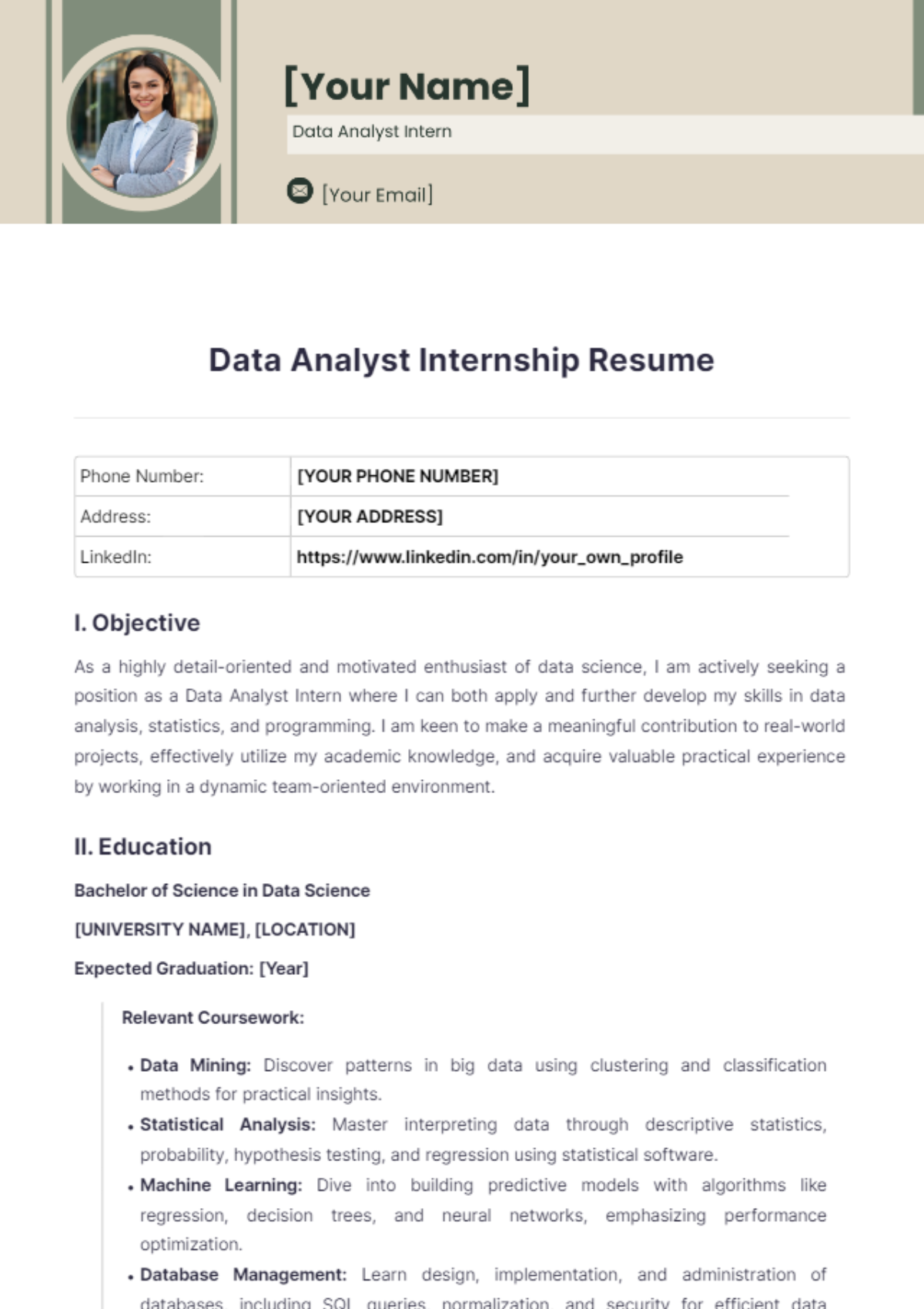 Data Analyst Internship Resume - Edit Online & Download