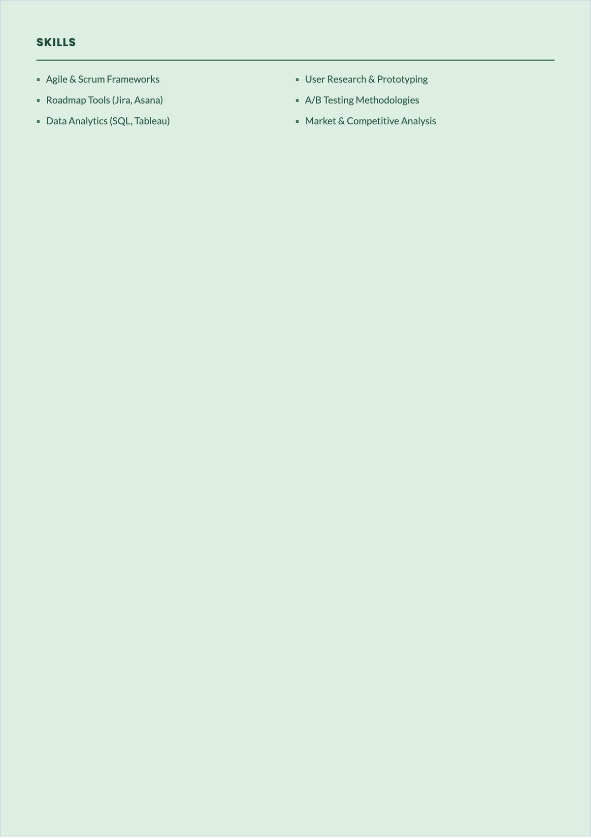 Free Product Manager Internship ATS Resume Template, AI Resume Builder