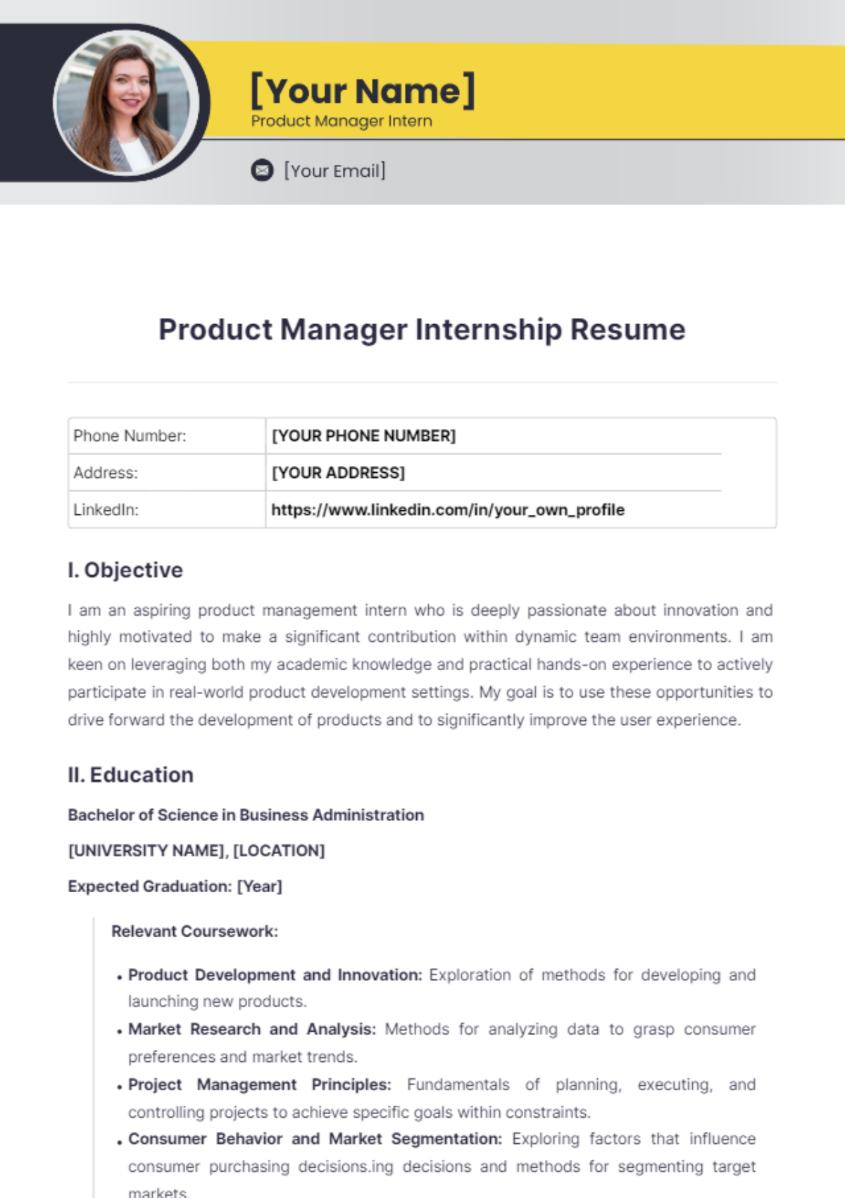 Product Manager Internship Resume - Edit Online & Download