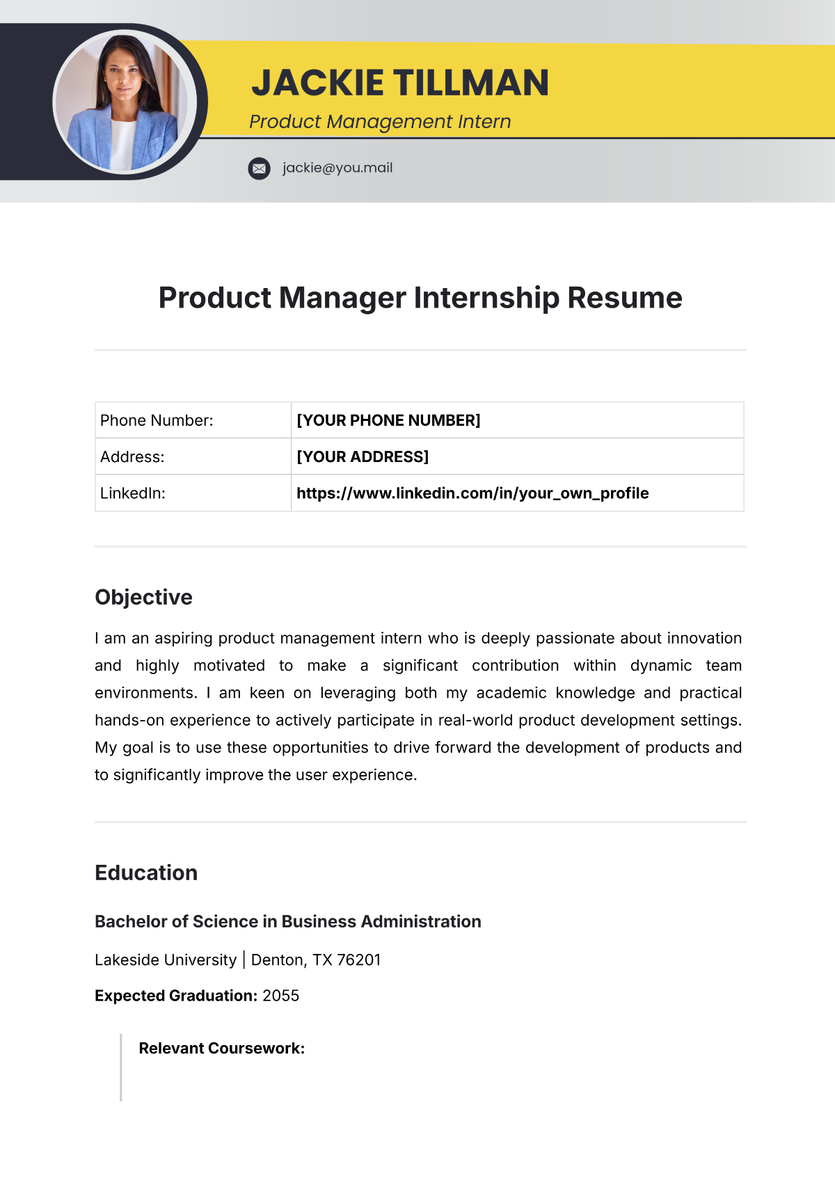 Product Manager Internship Resume - Edit Online & Download