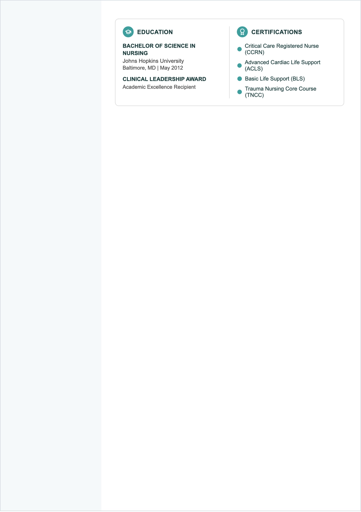 Free Critical Care Nurse ATS Resume Template, AI Resume Builder