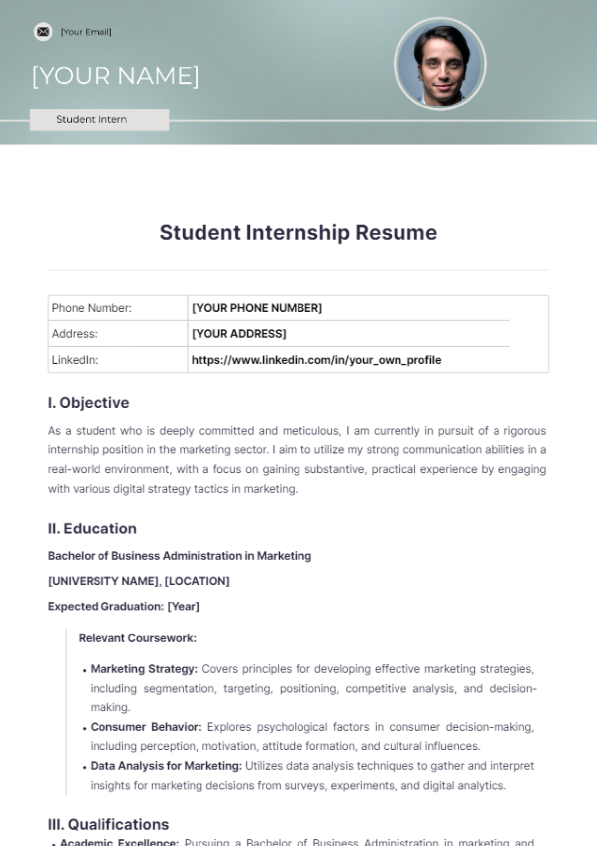 Student Internship Resume - Edit Online & Download