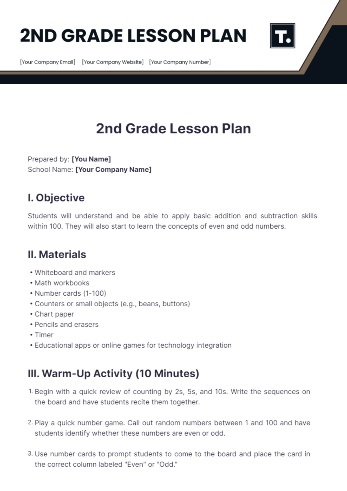 Free 2nd Grade Lesson Plan Template