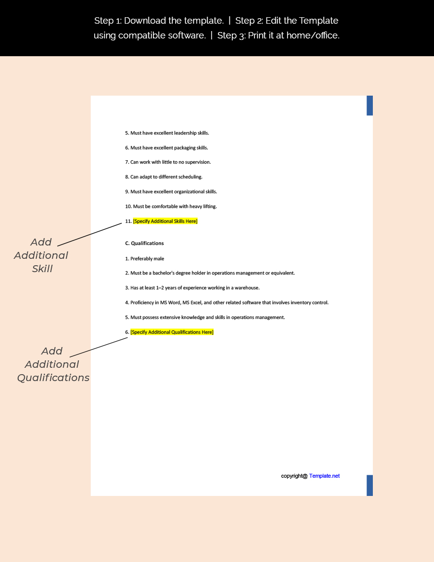 Assistant Warehouse Manager Job Ad And Description Template Google 