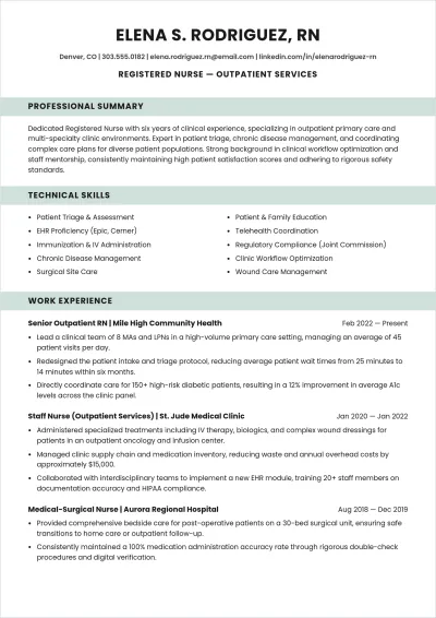 Free Clinic Nurse ATS Resume Template, AI Resume Builder