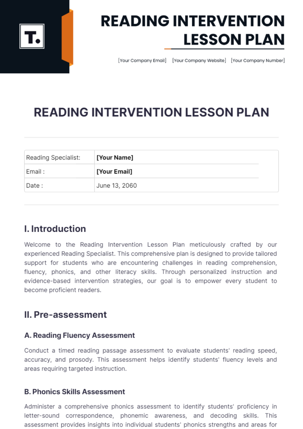 Reading Intervention Lesson Plan Template - Edit Online & Download