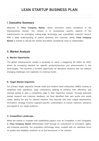 Free Lean Startup Business Plan Template to Edit Online
